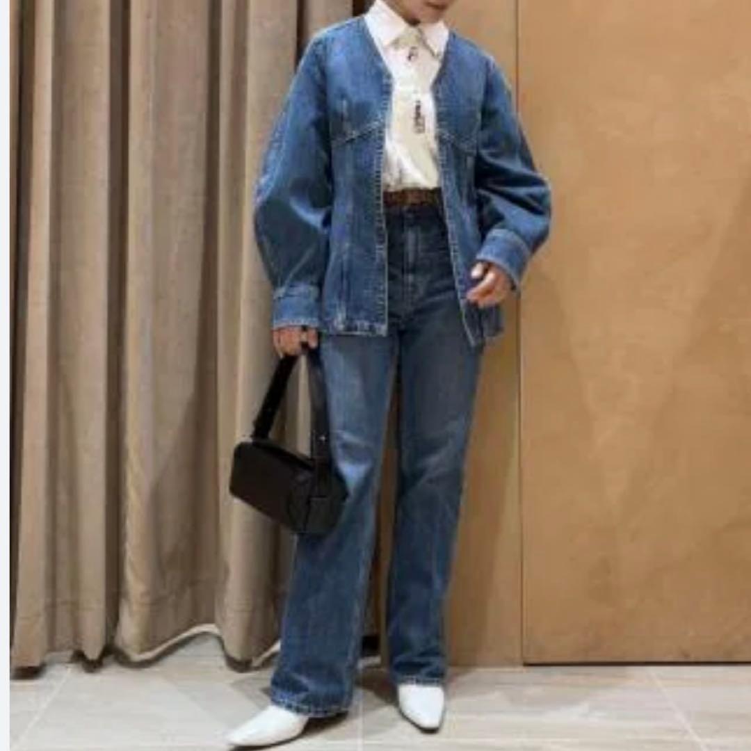 アダムエロペ フロント ホック デニム ブラウス＆パンツ セットアップ 2025