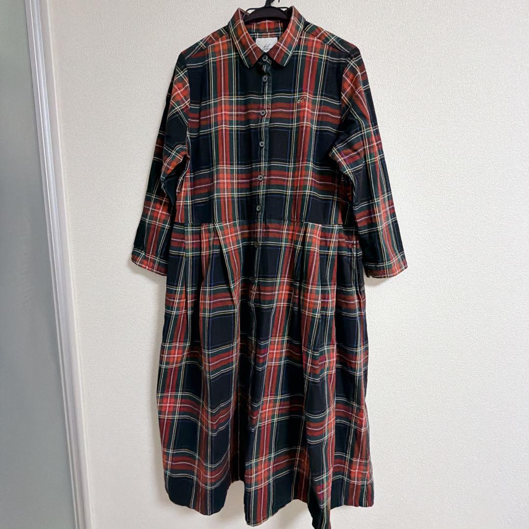 ワンピース ロング タータンチェック 赤 bonpon　フェリシモ pon LL