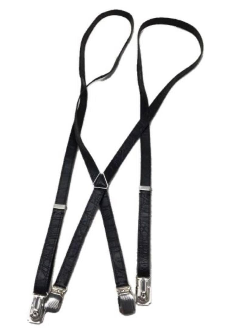 CELINE レザー サスペンダー ブラック クロコ型