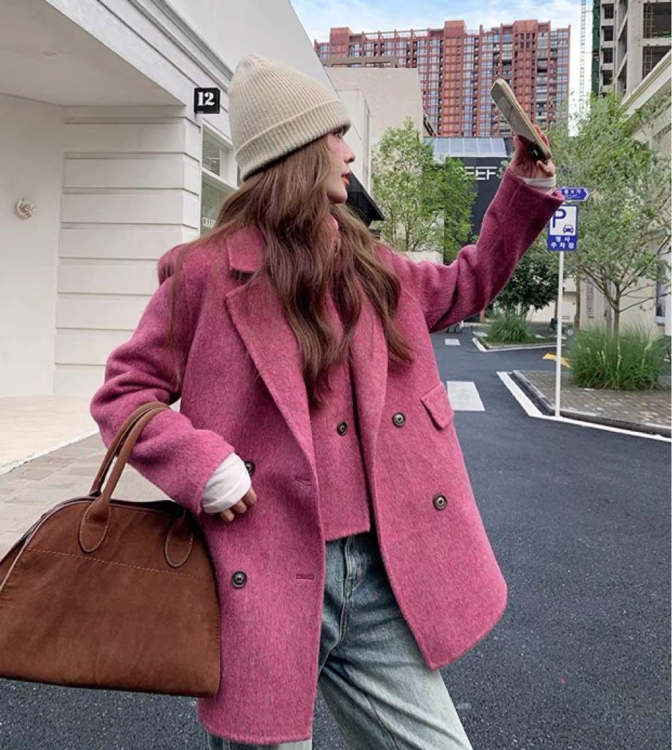 ピンク テーラードジャケット ウール混合