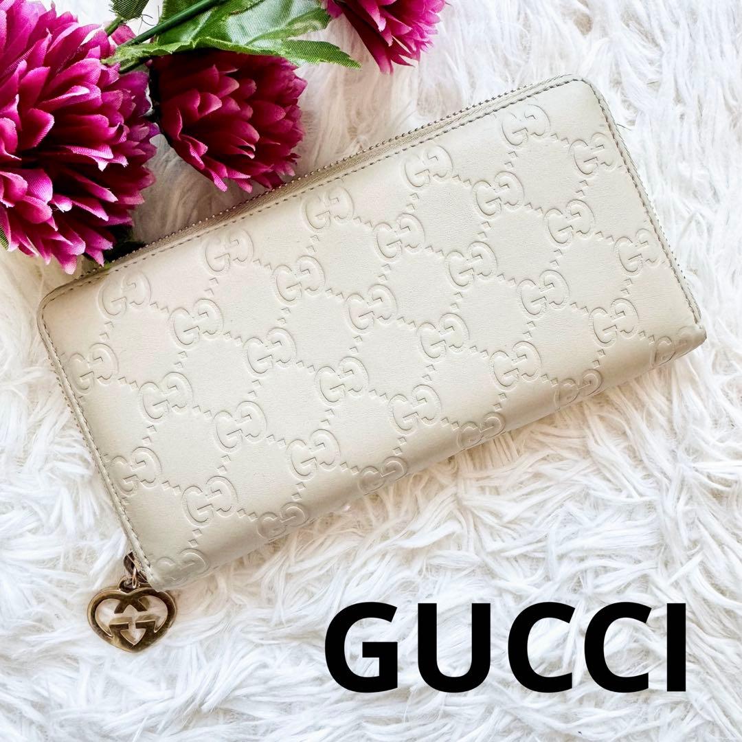 グッチ 長財布 ラウンドファスナー インターロッキング GG ハート チャーム