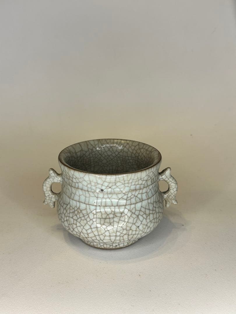 中国骨董 清代 哥窯 双耳香炉 陶磁器 置物 コレクション用 香道具