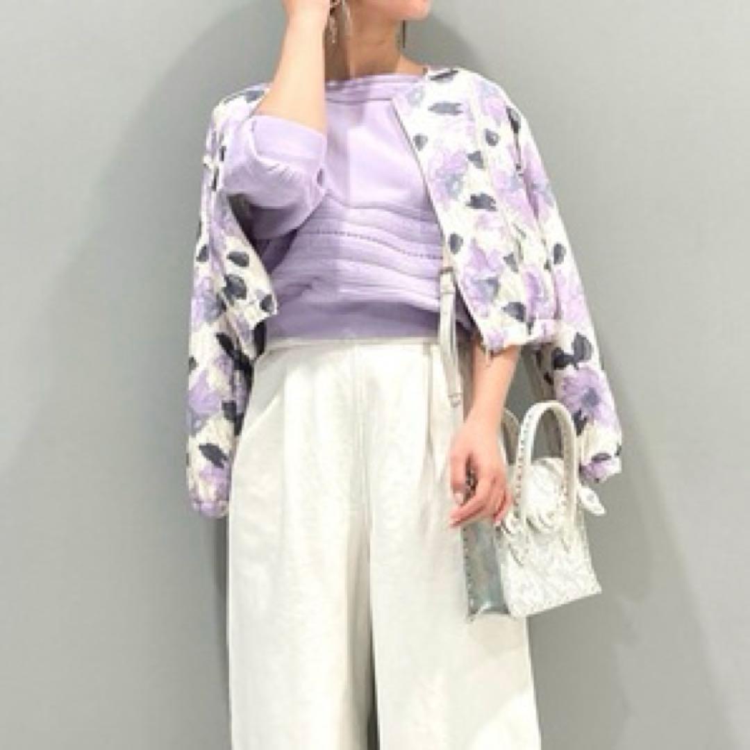 【美品】　グレースコンチネンタル　刺繍　フラワーブルゾン　パープル　ダイアグラム