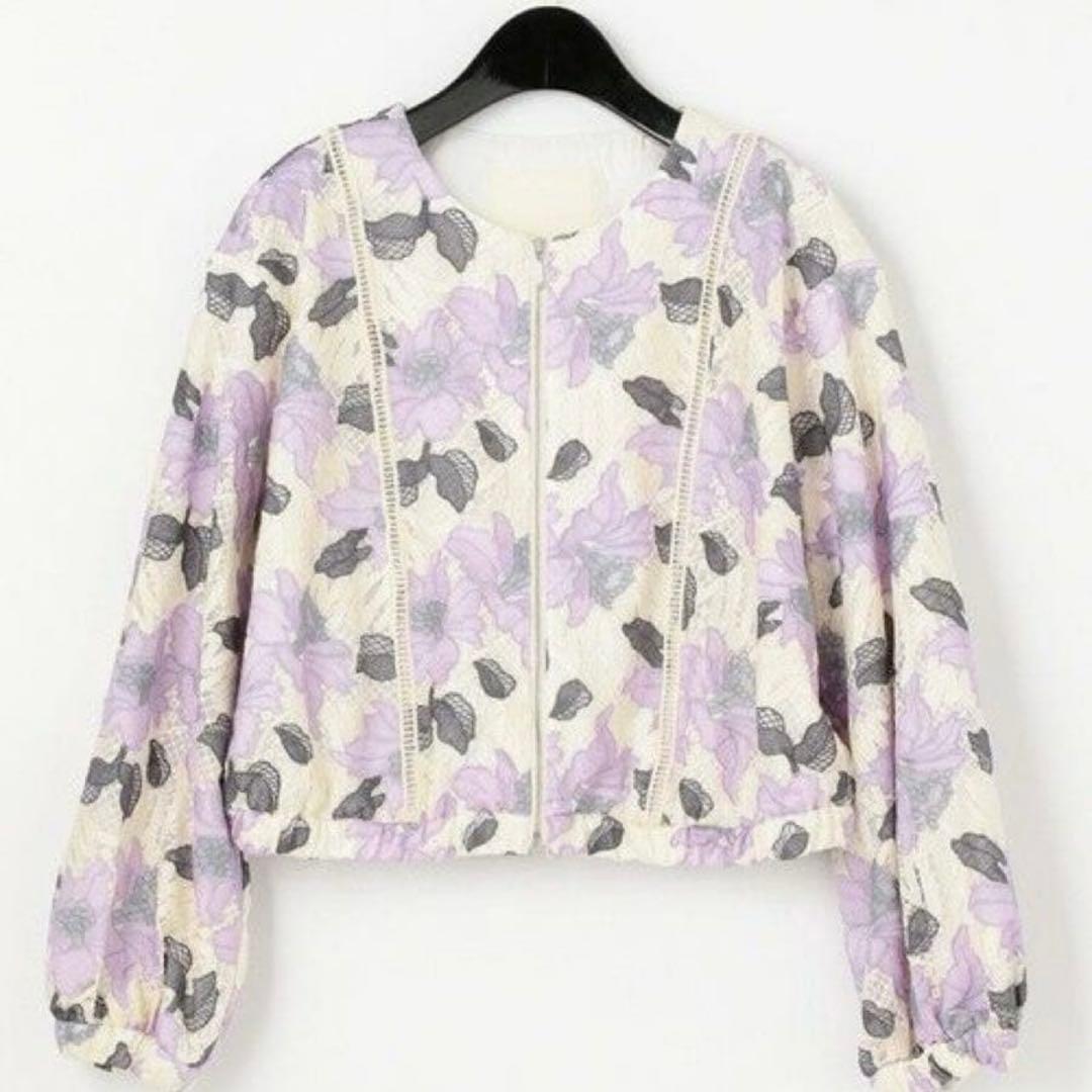 【美品】　グレースコンチネンタル　刺繍　フラワーブルゾン　パープル　ダイアグラム