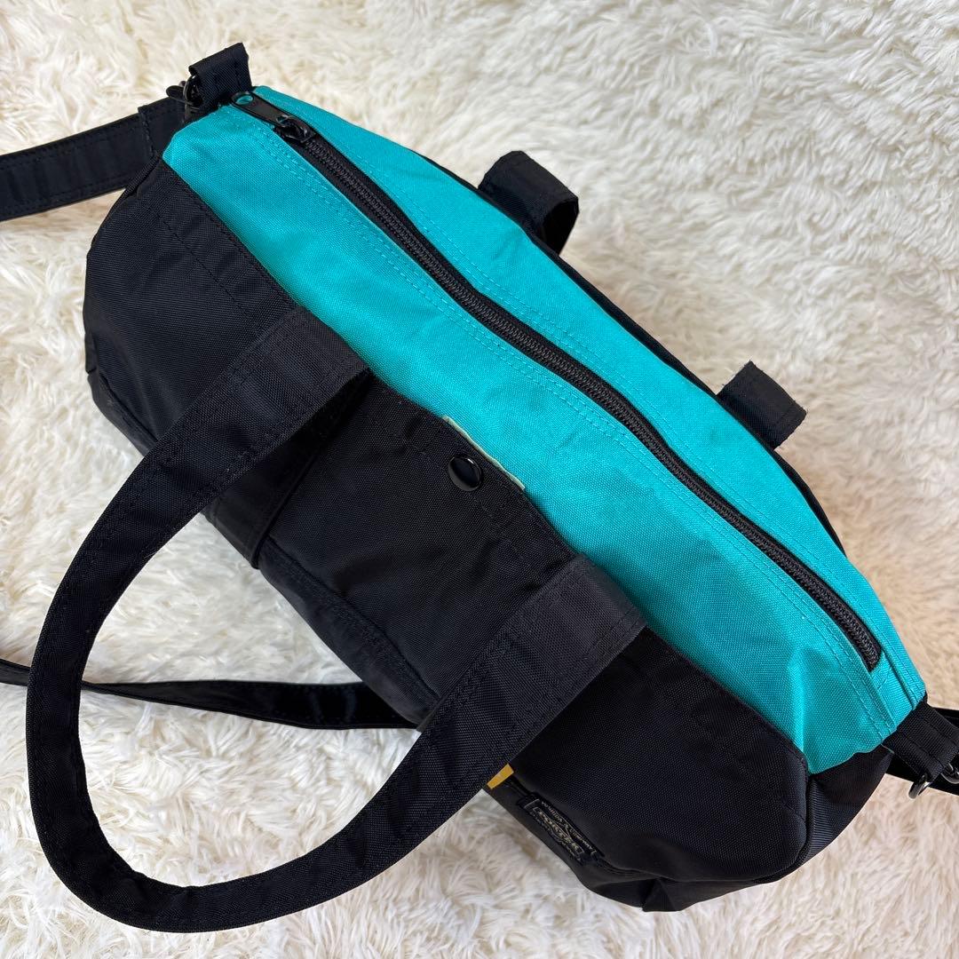 【希少】PORTER ドラム型バッグ ブラック/ターコイズ 美品2way