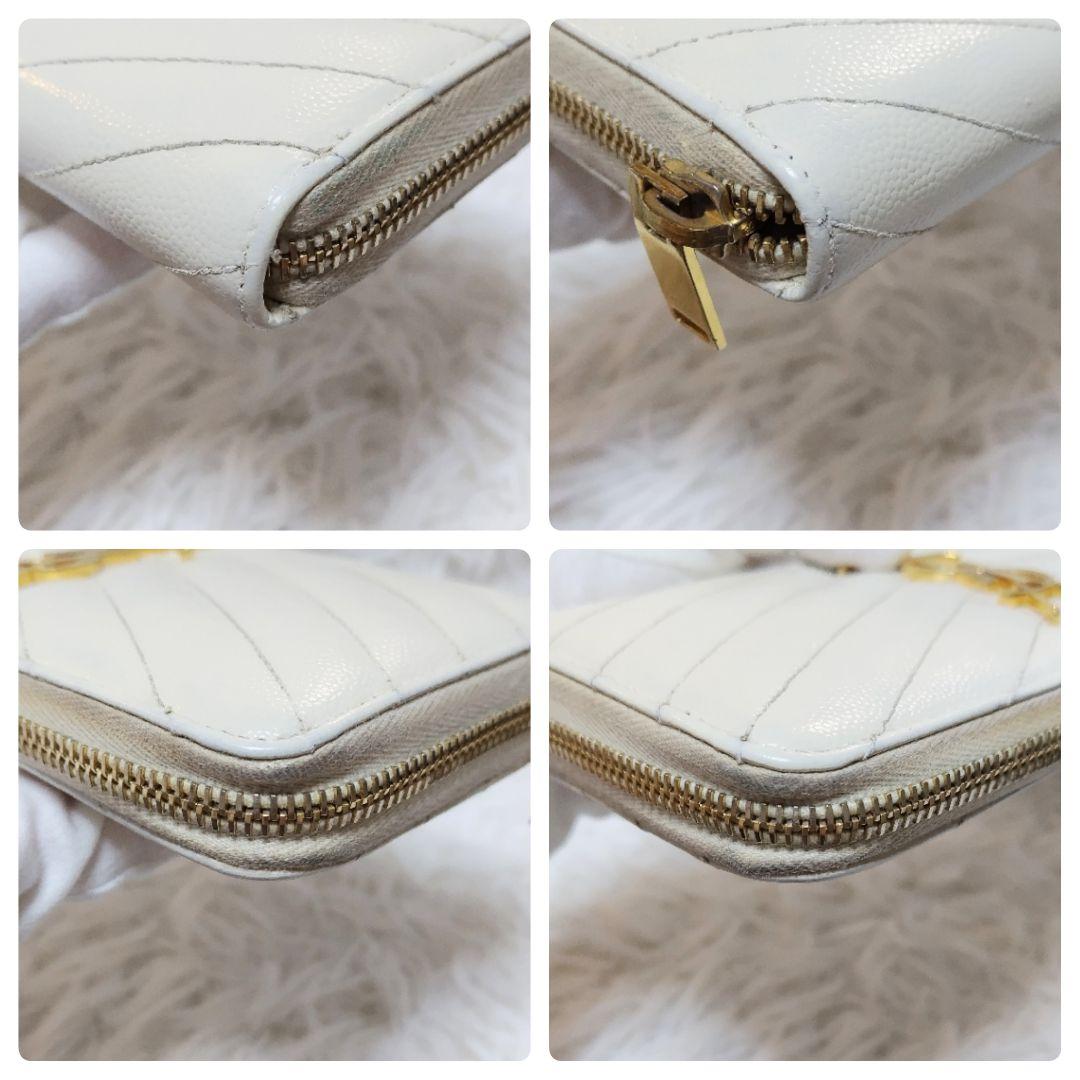レア美品✨サンローラン◇ラウンドファスナー長財布　Vキルティングゴールド金具白