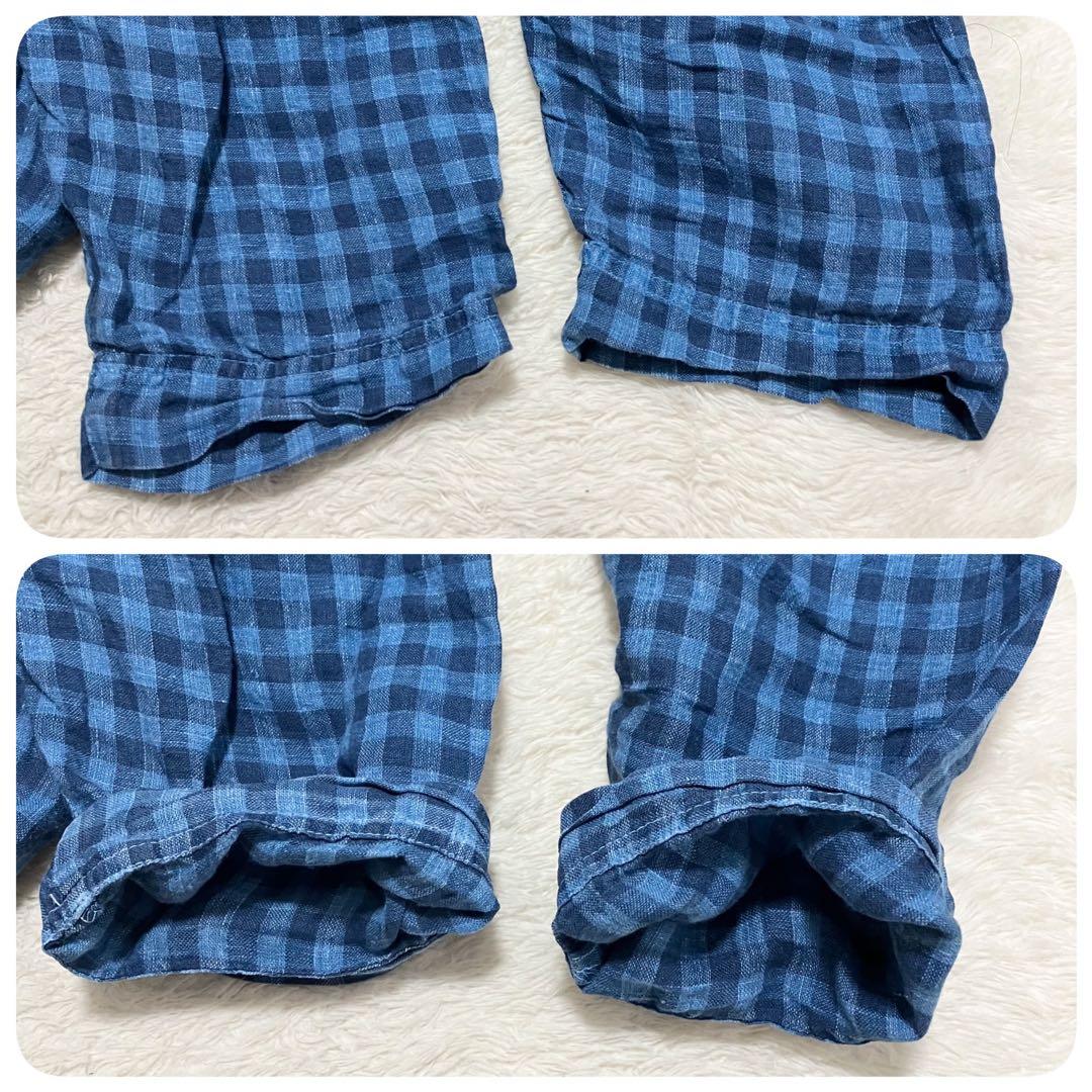 極美品 ICHI Antiquites リネン チェック シャツ ワンピース 青