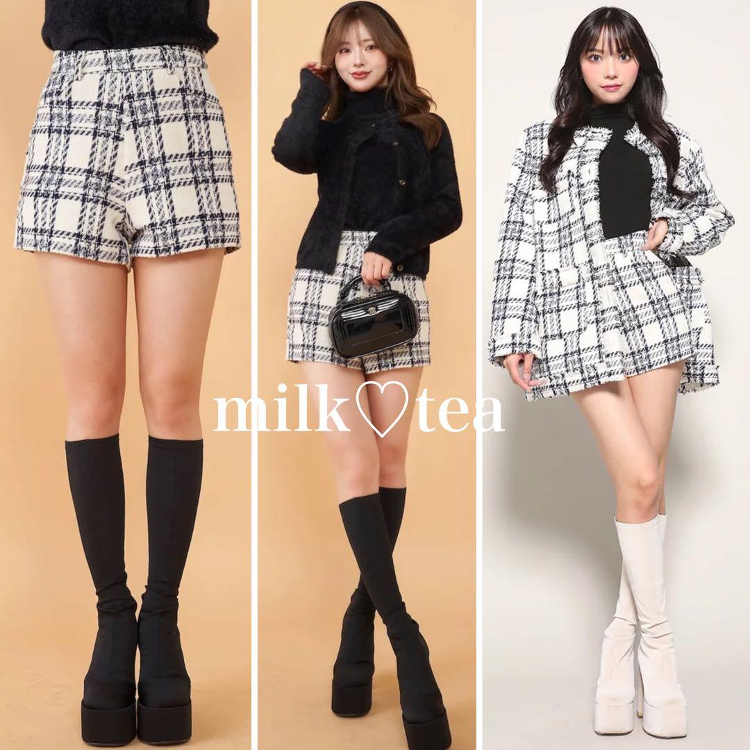 新品タグ付き ダーリッチ チェックツイードハイウエストショートパンツ アイボリー