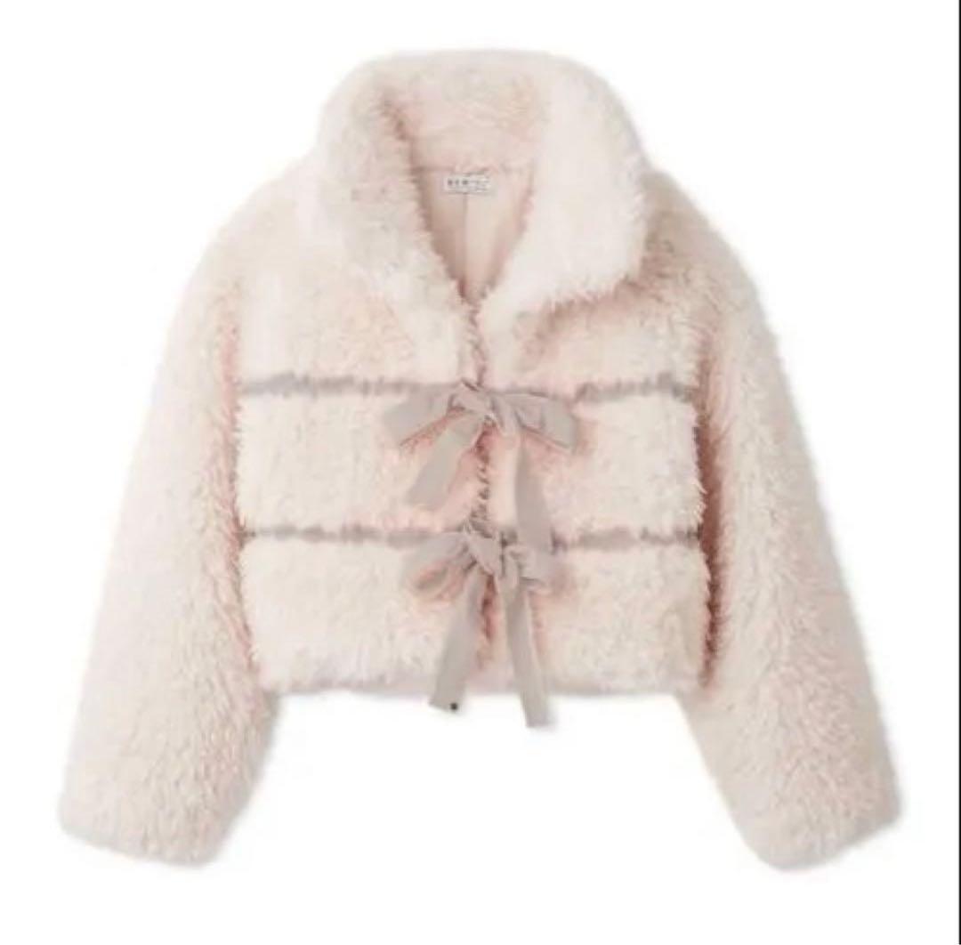 SNIDEL リボンボアショートコート