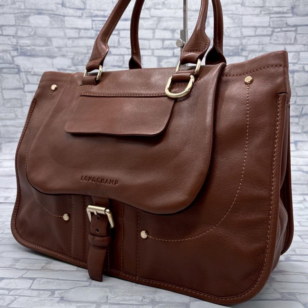 LONGCHAMP ロンシャン ブラウンレザー ビジネスバッグ A4収納可能