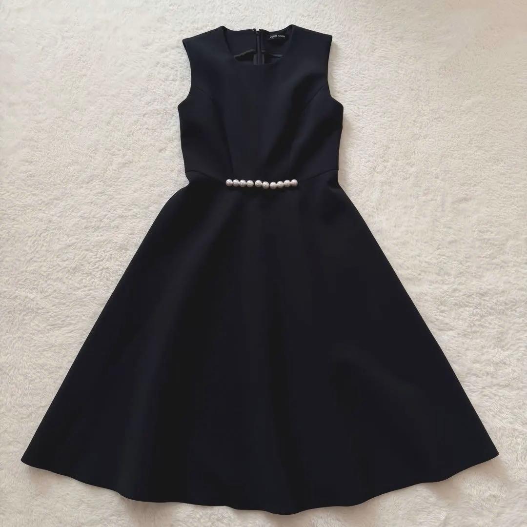 YOKO CHAN スカラップパール ワンピース 黒 38 結婚式 パーティー