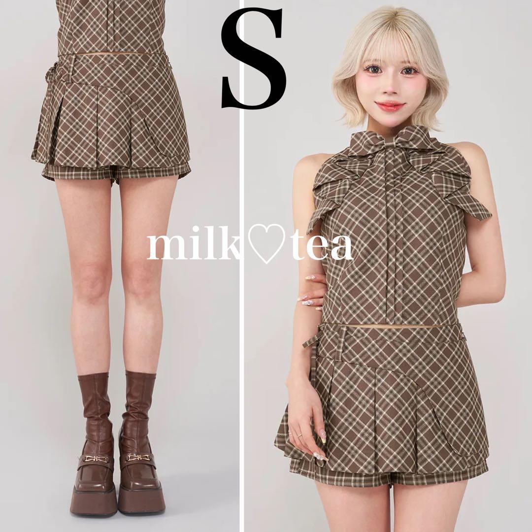 新品タグ付き ダーリッチ チェックスカートライクショートパンツ S ブラウン