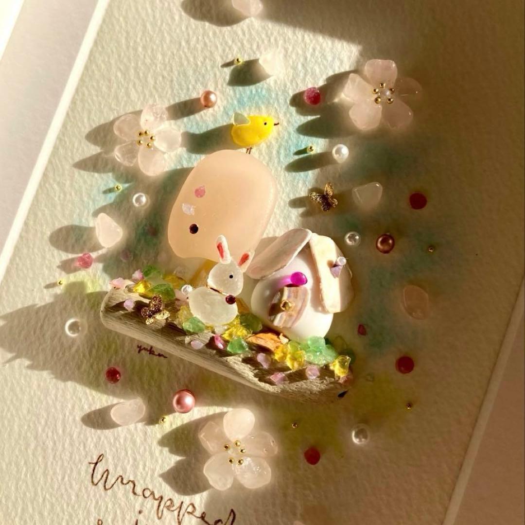 misa　春に包まれて　シーグラス／天然石／フレームアート／手描き