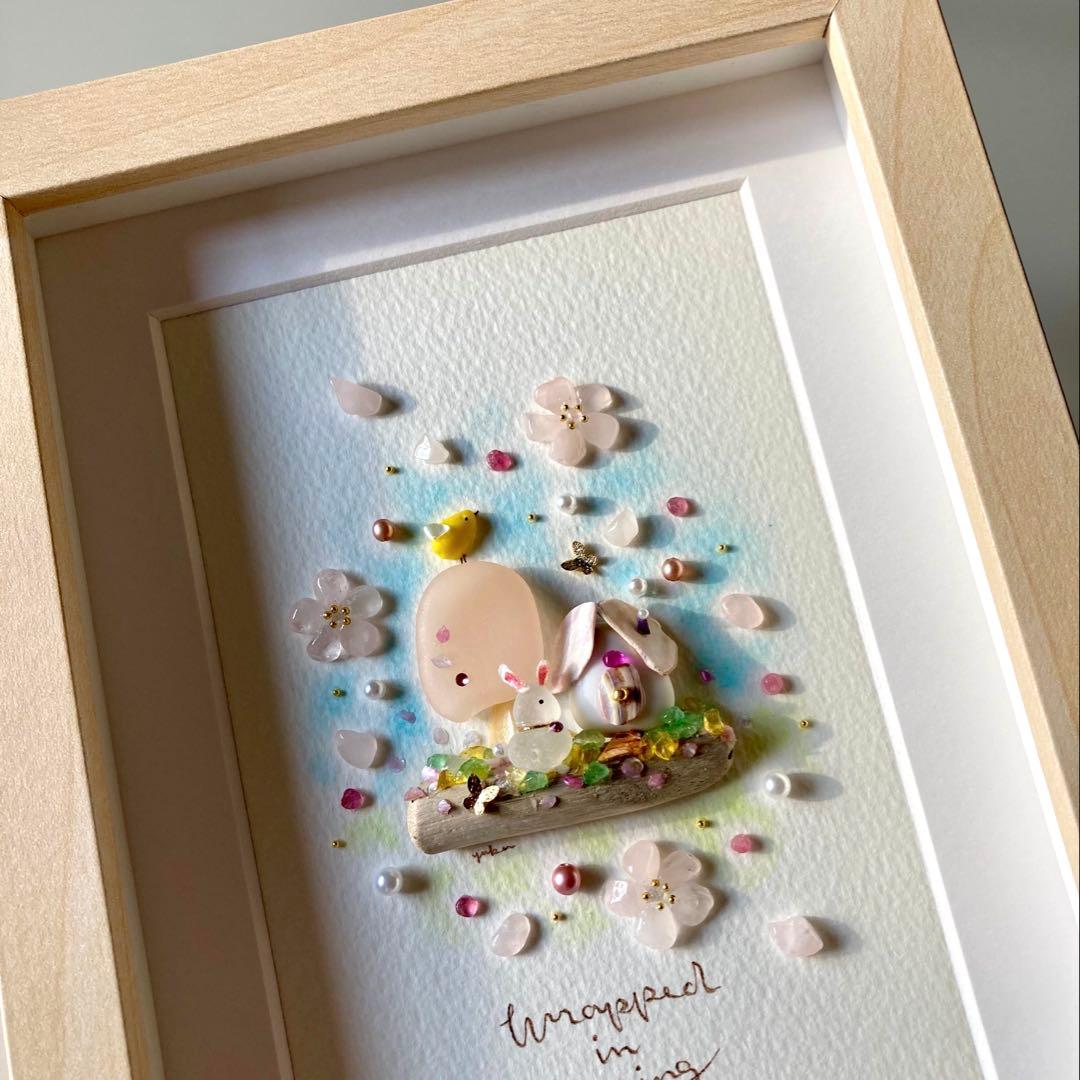 misa　春に包まれて　シーグラス／天然石／フレームアート／手描き