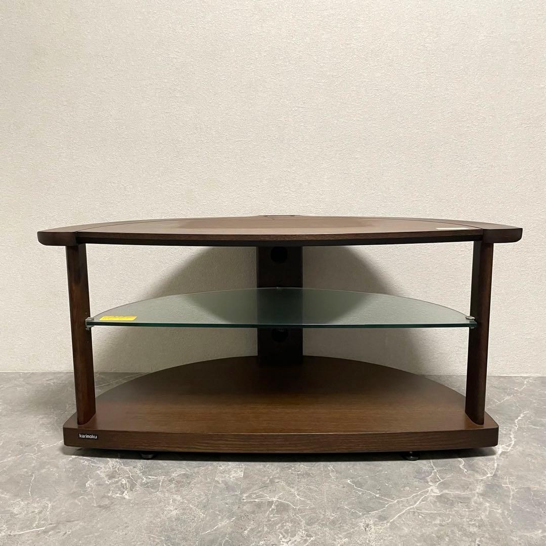 カリモク TVボード QUシリーズ　半円形　コーナー型　ガラス棚　廃盤品