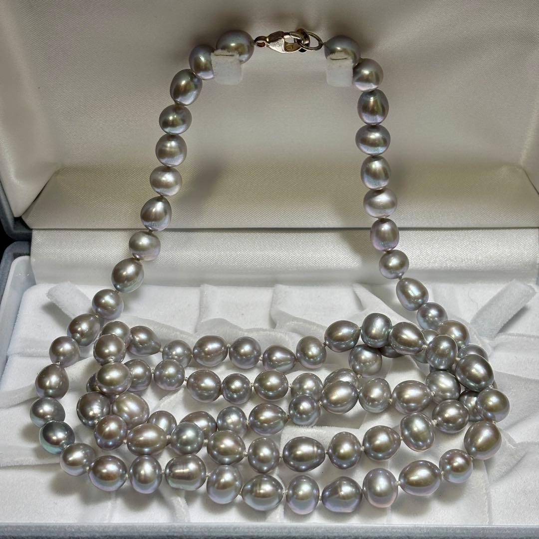 テリ強✨　本真珠　パール　ロング　ネックレス　約8.5-10.0g ブルーグレー