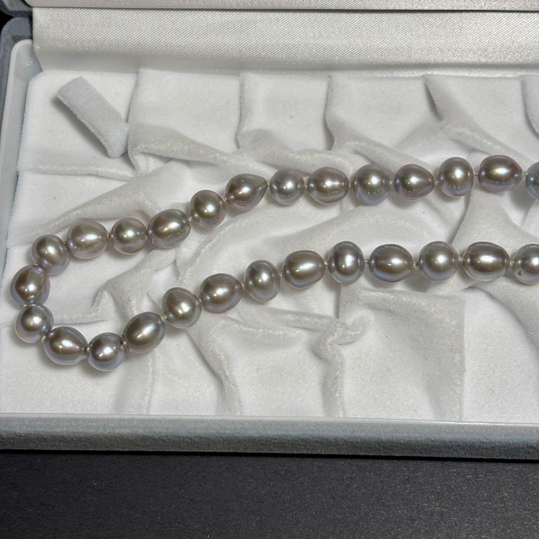 テリ強✨　本真珠　パール　ロング　ネックレス　約8.5-10.0g ブルーグレー