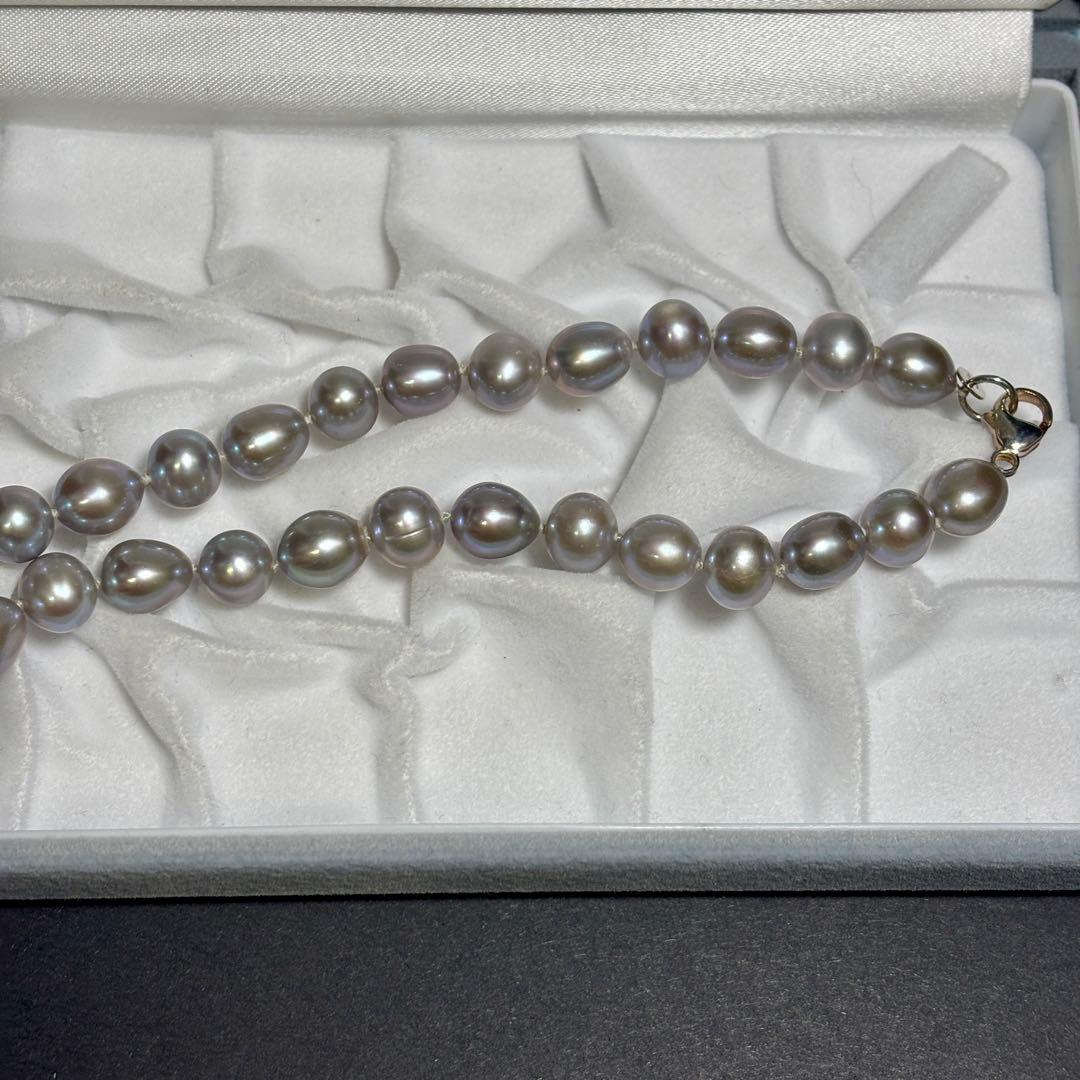 テリ強✨　本真珠　パール　ロング　ネックレス　約8.5-10.0g ブルーグレー