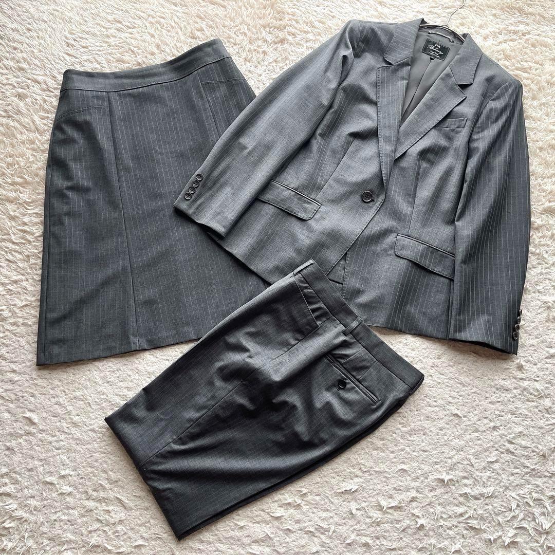 【大きいサイズ XL相当】23区 スカートスーツ ストライプ グレー ビジネス