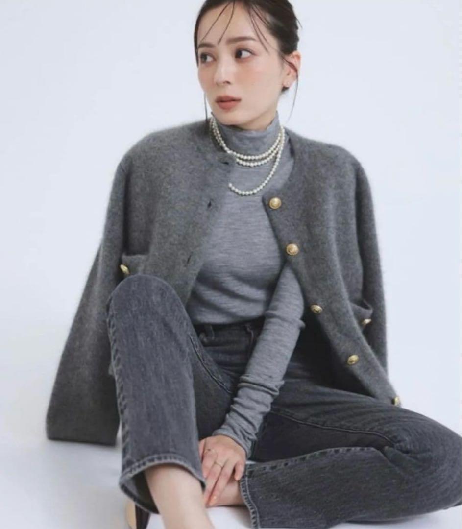 anuans アニュアンス ラクーンブレンドノーカラーニットジャケット