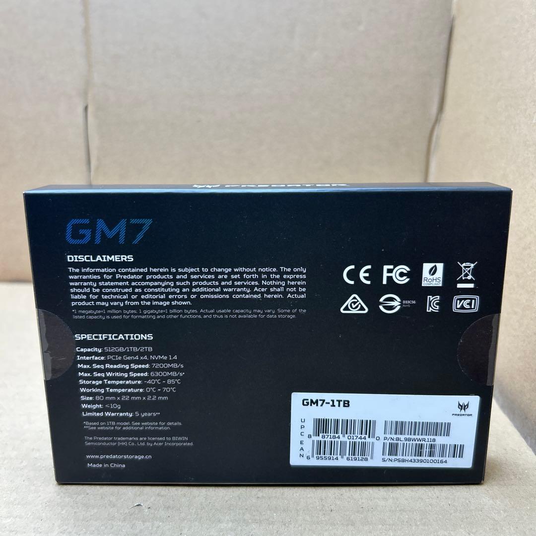 Predator M.2 SSD 1TB GM7 PCIe Gen4×4 1TB