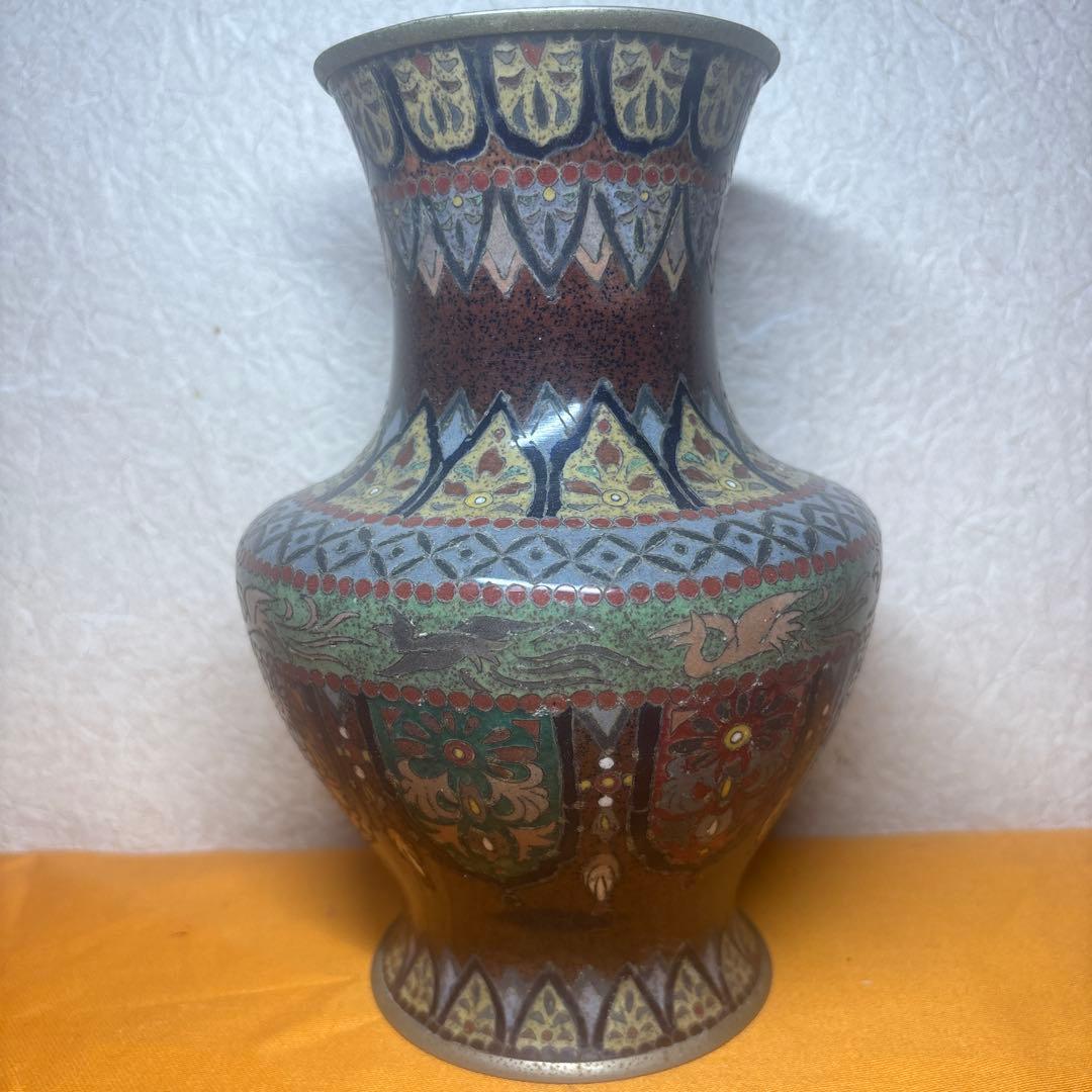 美品 高級日本七宝花瓶 鳳凰 花唐草文 骨董