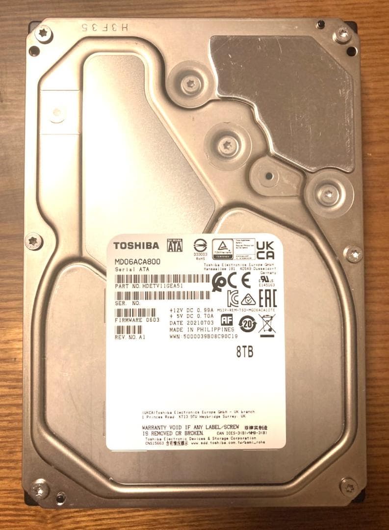 東芝 TOSHIBA MD06ACA800（3.5インチ HDD 8TB）