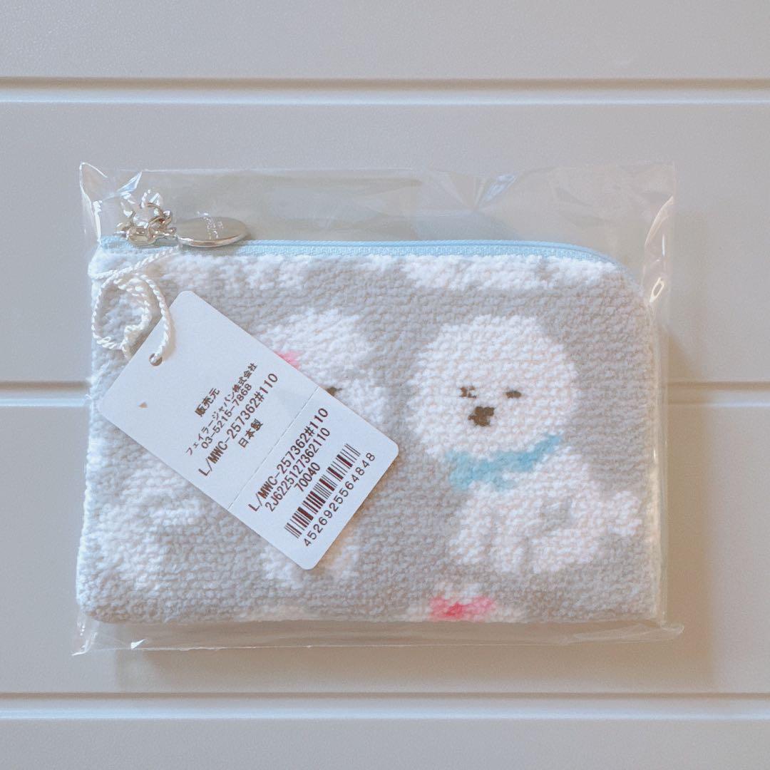 フェイラー　モフモフワンチャン　ハンカチ＆L字ポーチ　グレー