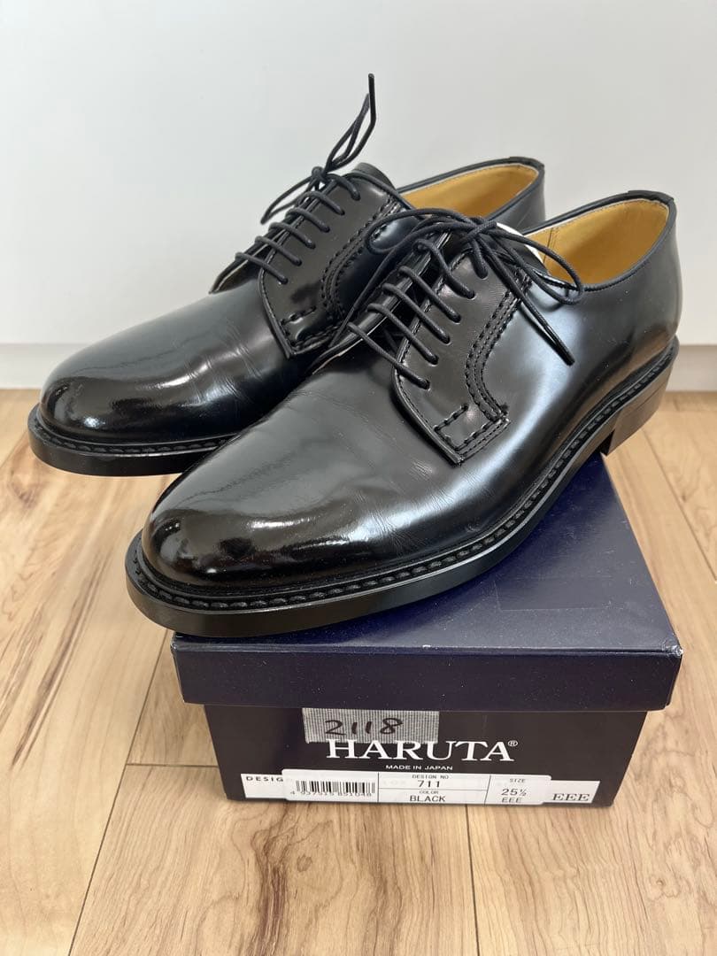 ハルタ 711 レースアップシューズ プレーントゥ 本革 幅広