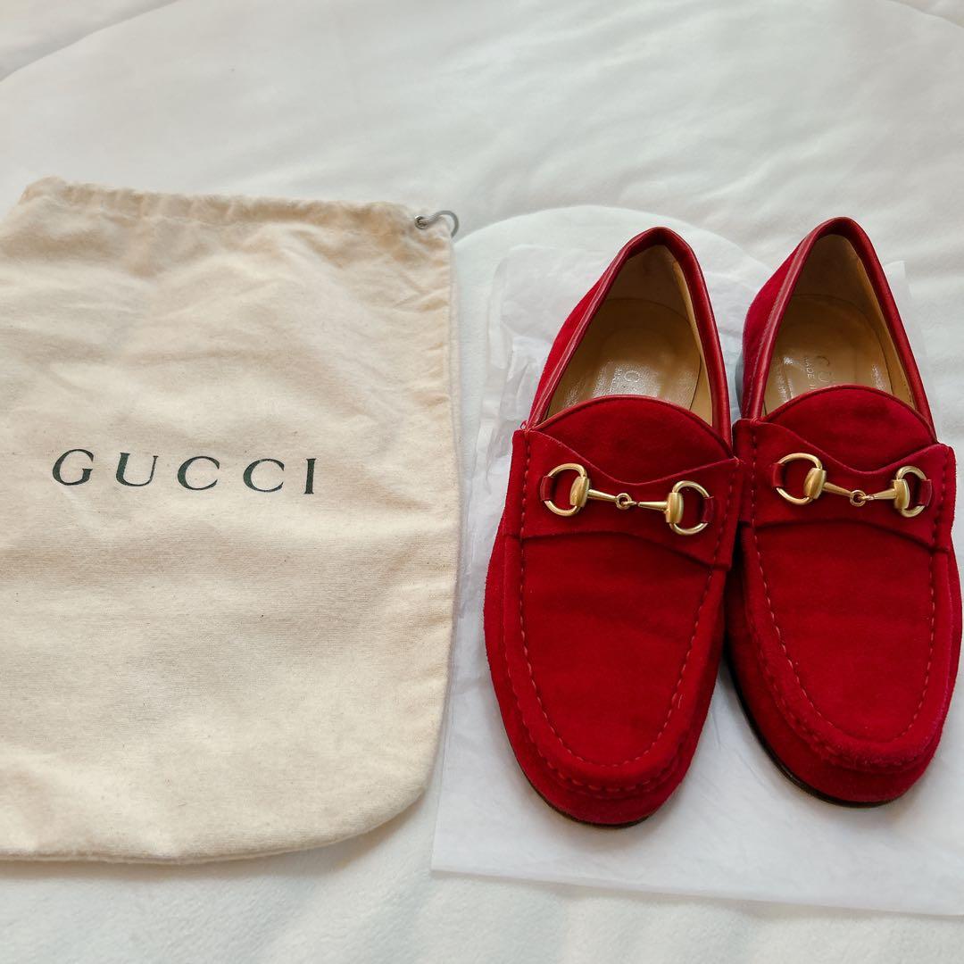 シャル様　GUCCI グッチ　ホースビット　ビットローファー　スエード　赤