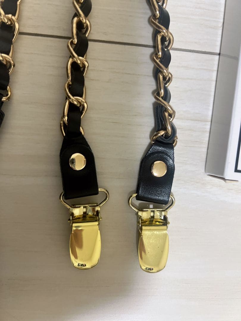 BECOME TREE ブラック×ゴールドチェーンサスペンダーM