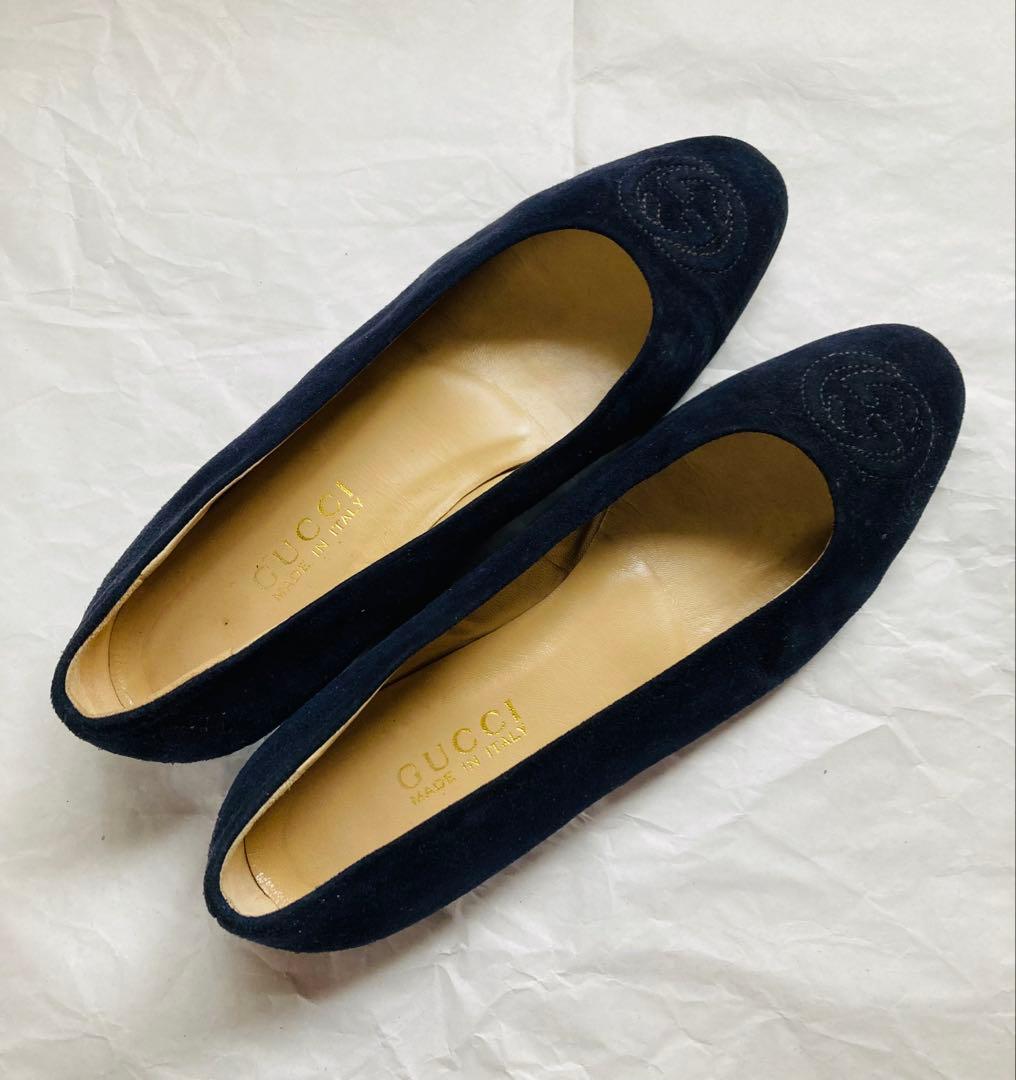 【正規品】GUCCI グッチ フラットシューズ スエード ネイビー 24.5cm