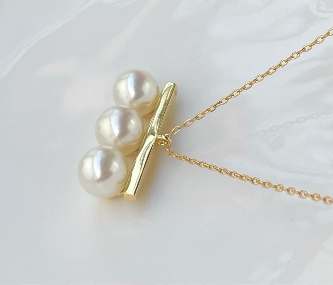 あこや真珠の3連 大玉 s925ネックレス 無調色 洗練