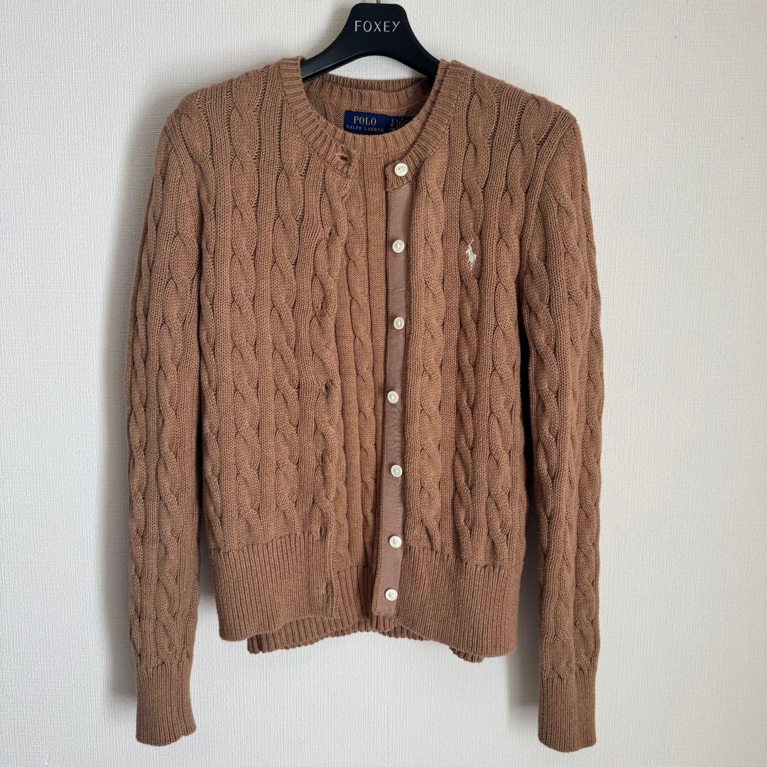 美品 ポロラルフローレン ケーブルニット コットン カーディガン キャメル SP