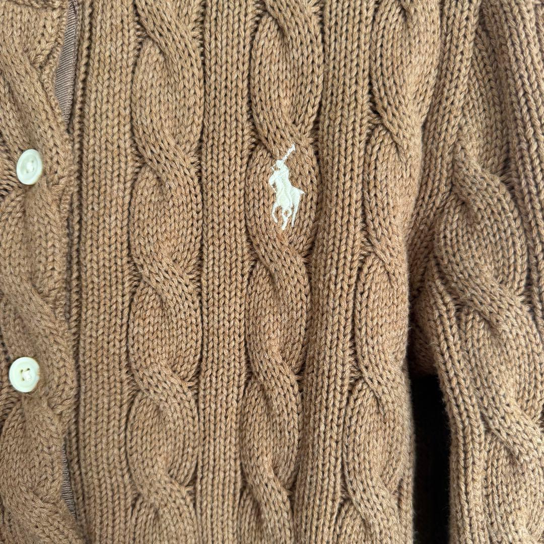 美品 ポロラルフローレン ケーブルニット コットン カーディガン キャメル SP
