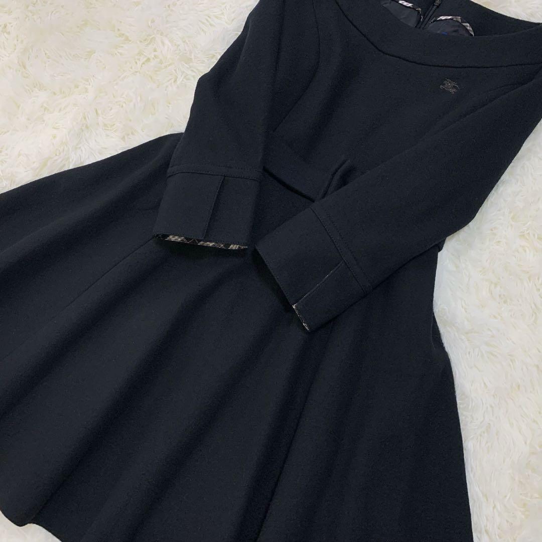 バーバリーブルーレーベル ウール フレア ワンピース リボンベルト ノバチェック