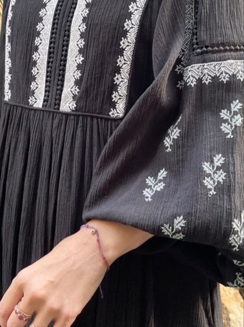 ももこ【ヌキテパ】 コットン ガーゼ リーフ エンブロイダリーヨークドレス