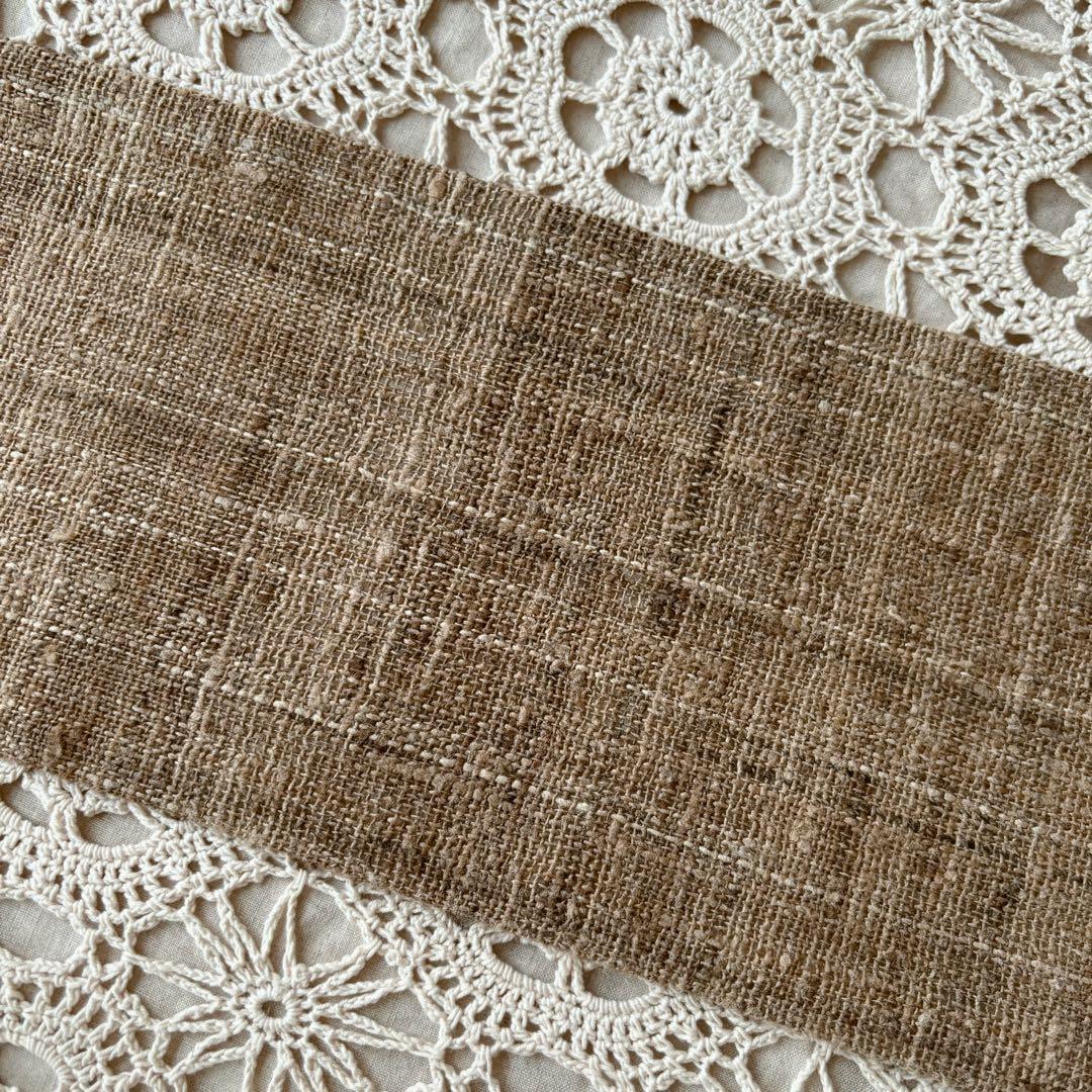 樹木の幹を思わせる焦げ茶色 無地帯 紬帯 信州紬 名古屋帯