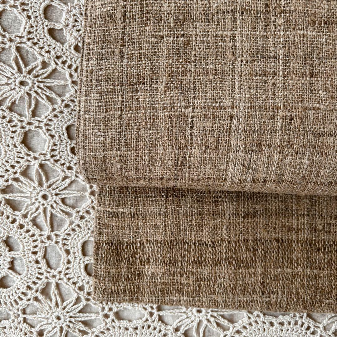 樹木の幹を思わせる焦げ茶色 無地帯 紬帯 信州紬 名古屋帯