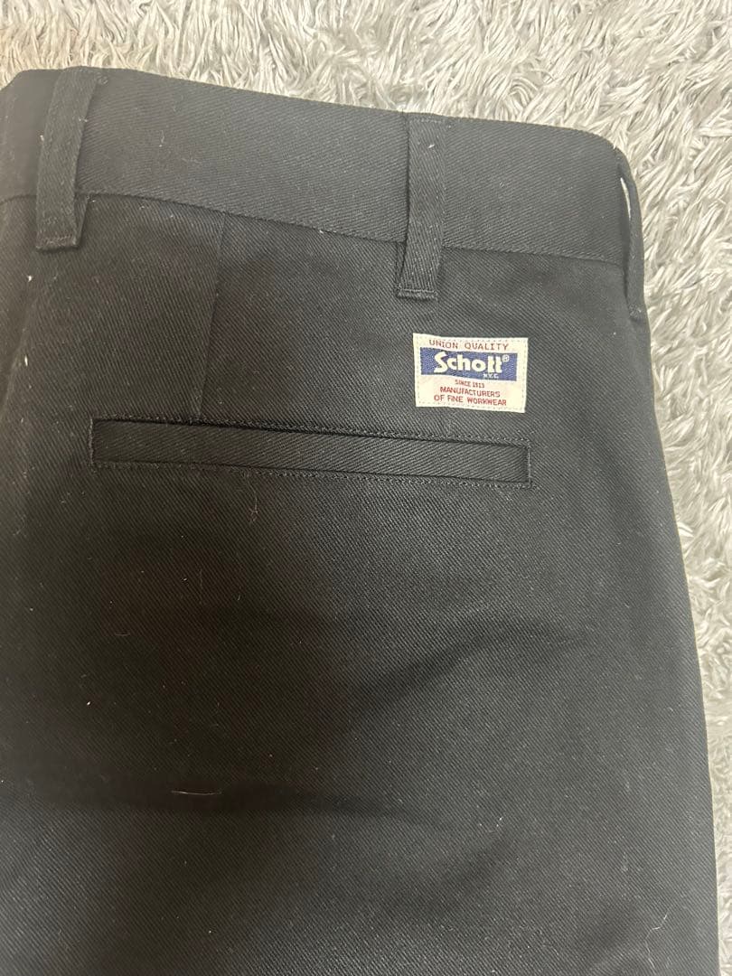 Schott 黒 スラックス プリーツ入り