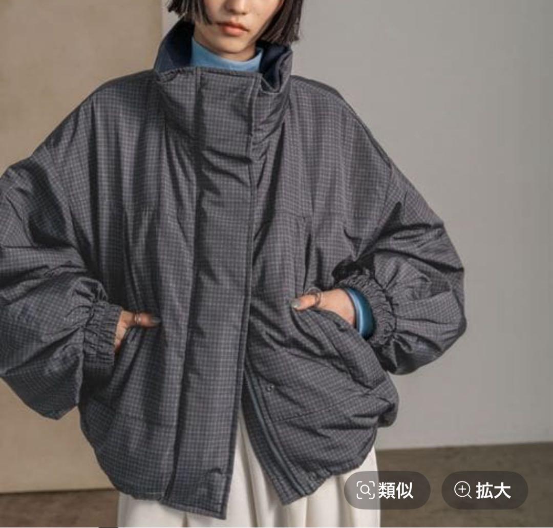 ローリーズファーム　チェックモンスターショートコート　グレー