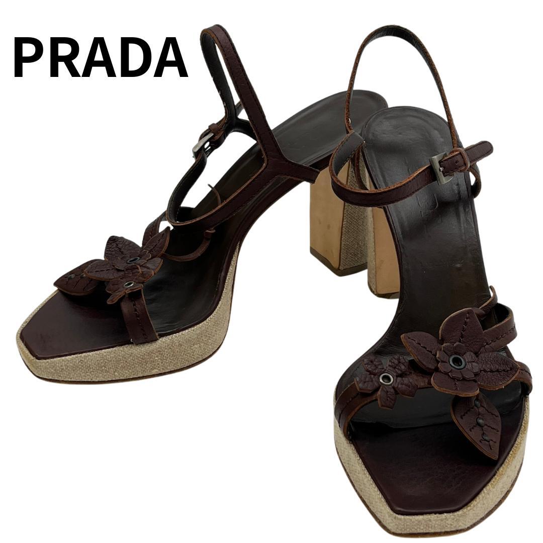 PRADA プラダ フラワーモチーフ サンダル ヒール　サイズ38　24cm