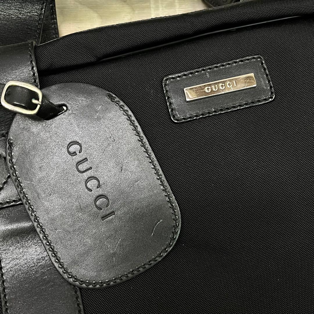 GUCCI グッチ 大容量 ボストンバッグ ナイロン レザー 2WAY ブラック