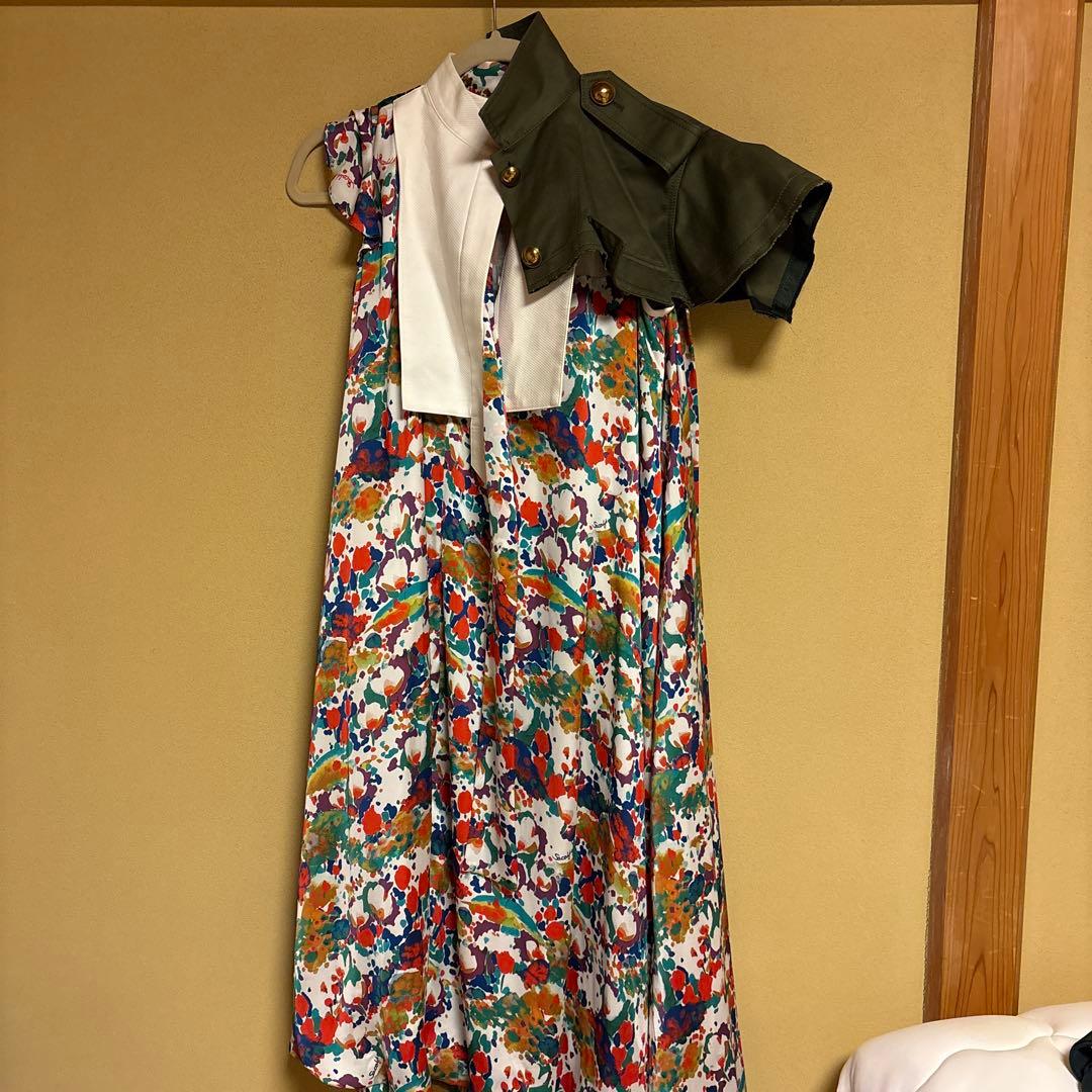 Sacai フラワープリント ミリタリー ワンピース