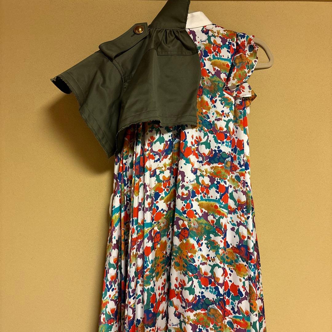 Sacai フラワープリント ミリタリー ワンピース