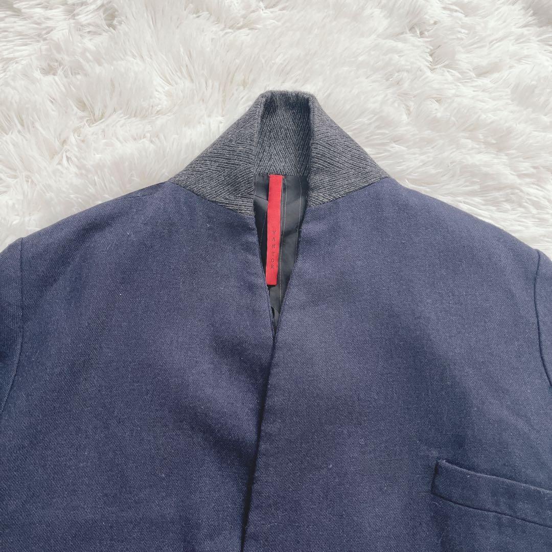 希少　ヤントル　ノーカラー　ジャケット　ネイビー