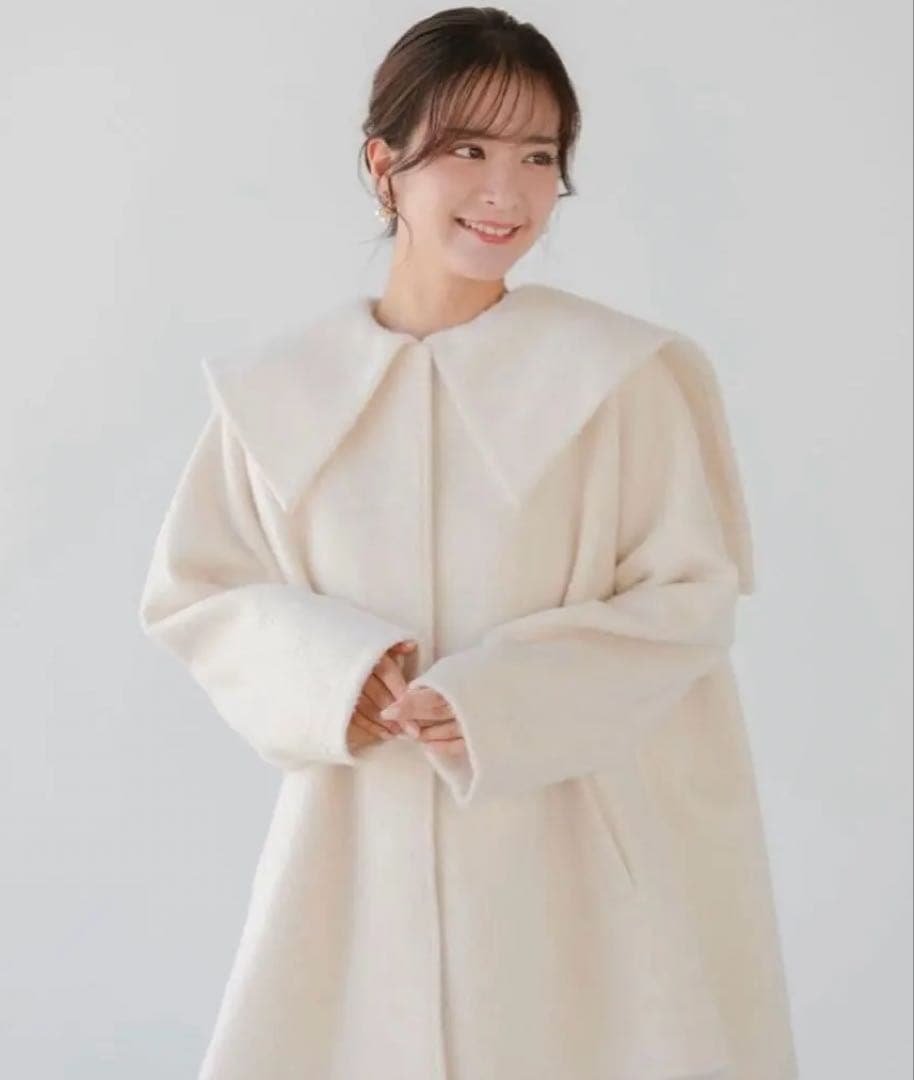 Fitmore　ビッグカラーウールライクシャギーコート　アイボリー