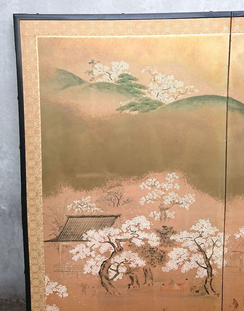 稀少 狩野常信筆 『芳野図屏風』 屏風 二枚折 フランクリン画廊 限定複製画