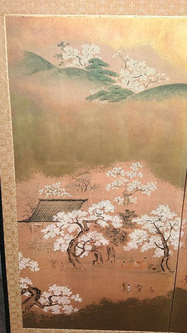 稀少 狩野常信筆 『芳野図屏風』 屏風 二枚折 フランクリン画廊 限定複製画