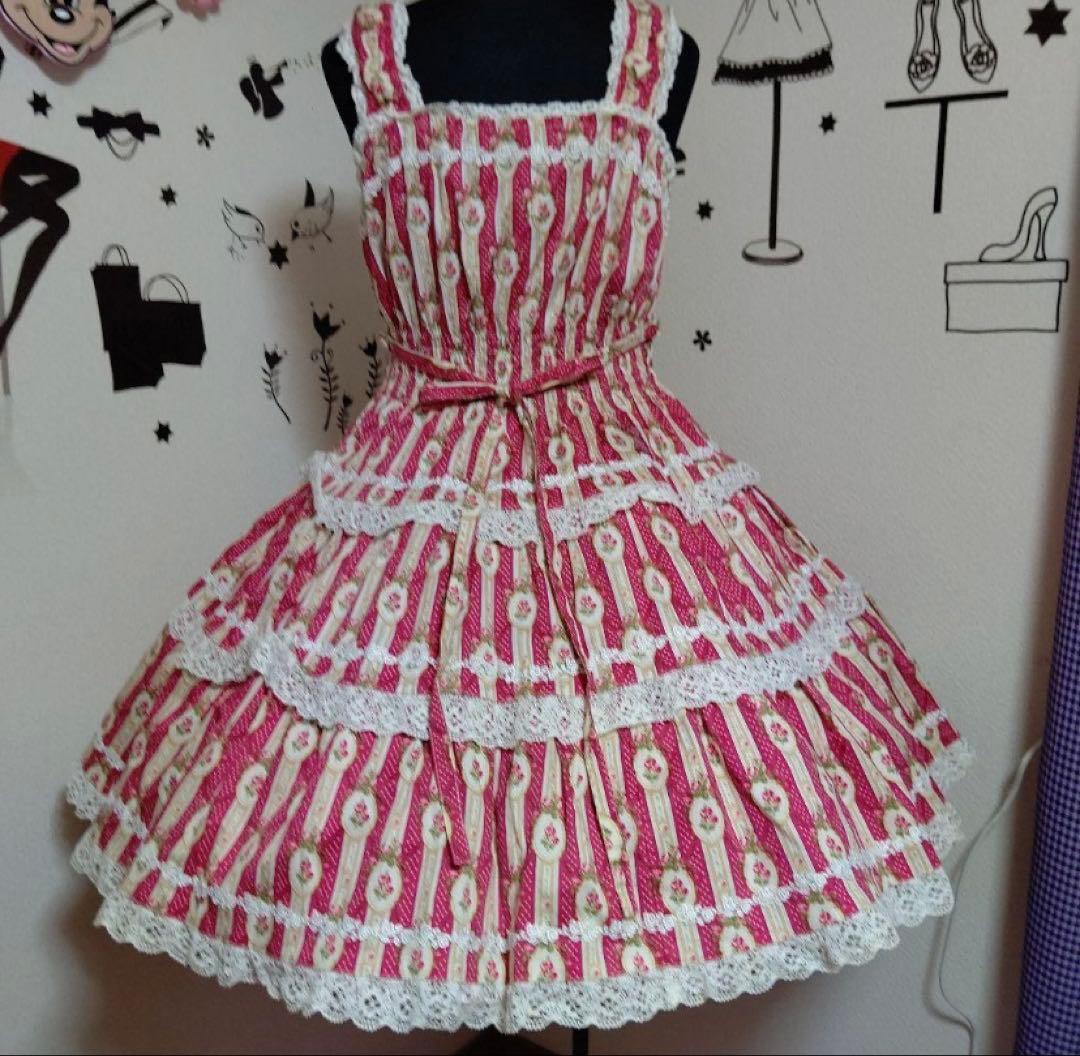 ピンクのストライプ花柄　ゴスロリ　ロリータ